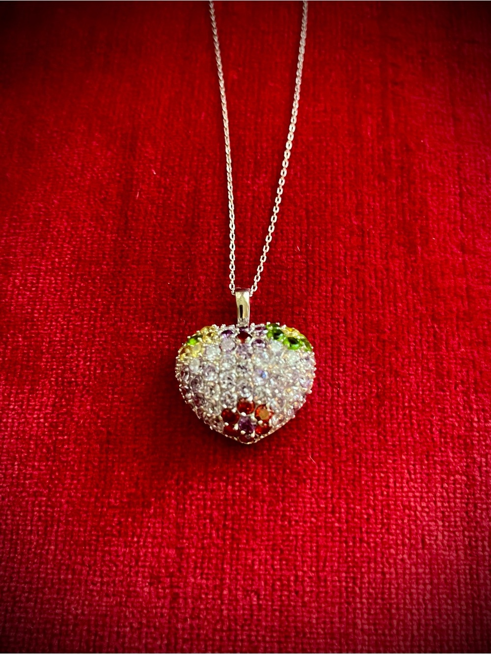 Swarovski Heart Pendant Necklace with White, Green & Red Crystals